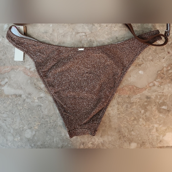 XS S M 🖤VS PINK Swim Shimmer Brazilian Bikini Bottom Cappuccino - Picture 4 of 4